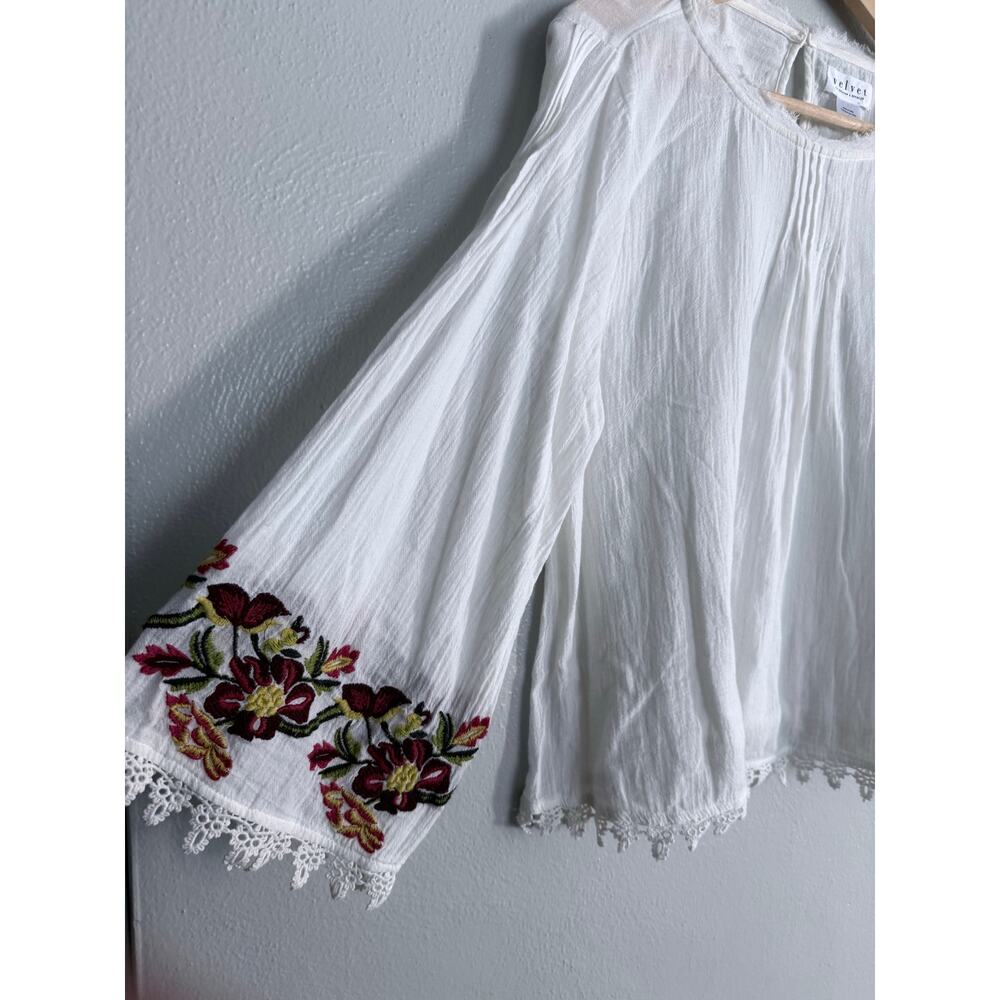 VELVET Graham Spence ivory beige embroidered floral Jeslyn peasant blouse top - Picture 9 of 13